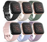Wanme Pack 6 Strap for Fitbit Versa 2 Straps /Fitbit Strap/Fitbit Lite Men,Silicone Sport Classic Replacement Lite/Fitbit 2/Versa(L,Pack C), Starlight/Black/Pink/Cactus/Nude Blue/Violet