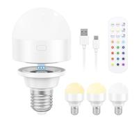 Wanme Rechargeable Light Bulbs with Remote, Battery Operated Light Bulb with Dual Recharging Ways,Dimmer E27 Detachable LED Emergency Light with 12 Colors Optional & 3 Timer,Non-Hardwired (1)