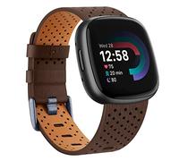Wanme Strap for Fitbit Versa 4 / Sense 2, Soft Leather Bracelet, Waterproof Sports Replacement Strap, Large Brown