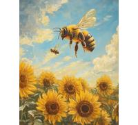 WANMIU DIY Paint by Numbers Flame Bees in Sunflower Field with Paint Brushes and Acrylic Painting Kit 16x20 Inch for Kids and Adults Beginner Gifts