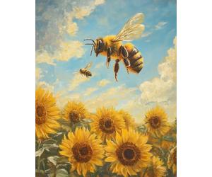 WANMIU DIY Paint by Numbers Flame Bees in Sunflower Field with Paint Brushes and Acrylic Painting Kit 16x20 Inch for Kids and Adults Beginner Gifts