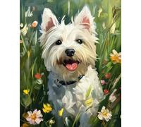 WANMIU DIY Paint by Numbers Flame West Highland White Terrier in the Flowers with Paint Brushes and Acrylic Painting Kit 16x20 Inch for Kids and Adults Beginner Gifts