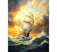 WANMIU Paint by Numbers for Adults and Beginner Sailing Ship at sea-1 Kits On Canvas Without Frame DIY Color Oil Painting Acrylic Paints,Home Wall Decor 40X50CM