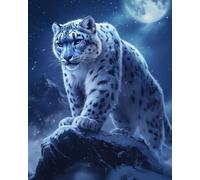 WANMIU Paint by Numbers Kits for Adults and Kids Snow Leopard Under The Moonlight on Snowy Mountains Oil Paint Digital Drawing Canvas with Brushes Christmas Decorations Gifts -16 * 20 Inch Frameless