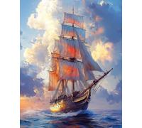 WANMIU Paint by Numbers Ocean Sailing Ship(4) for Adults and Kids DIY Oil Painting Gift Kits Pre-Printed Canvas Art Home Decoration 16x20 inch Frameless