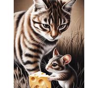 WANMIU Paint by Numbers Tabby Cat and Cheese Mouse Kits for Beginners Adults DIY Art Decor Hand Painted Painting by Numbers Creative Gift Home Decoration 16x20 inch Frameless