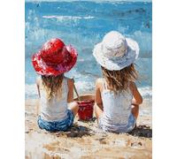 WANMIU Paint by Numbers Two Little Girls at The Seaside Kits for Beginners Adults DIY Art Decor Hand Painted Painting by Numbers Creative Gift Home Decoration 16x20 inch Frameless