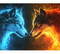 WANMIU Paint by Numbers Two Wolves for Adults and Kids DIY Oil Painting Gift Kits Pre-Printed Canvas Art Home Decoration 16x20 inch Frameless