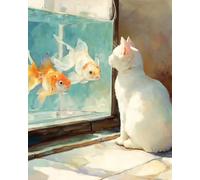 WANMIU Paint by Numbers White cat and Goldfish Kits for Beginners Adults DIY Art Decor Hand Painted Painting by Numbers Creative Gift Home Decoration 16x20 inch Frameless