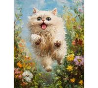 WANMIU Paint by Numbers White cat Running in the Flower Field Kits for Beginners Adults DIY Art Decor Hand Painted Painting by Numbers Creative Gift Home Decoration 16x20 inch Frameless
