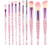 Wanmu 10 Pcs Glitter Crystal Makeup Brush Set, Professional Essential Face Cosmetics Blending Brushes Kit for Women Girls, Liquid Foundation Powder Concealer Eye Shadows Eye Shadow Eyeliner Lip