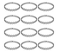 Wanmu 12Pcs 90s Choker Necklace Set Retro Black Tattoo Choker Necklace Stretchy Elastic Y2k Choker Grunge Aesthetic Accessories for Women Goth Fashion Jewelry