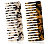 Wanmu 2 Pack Cellulose Wide Tooth Comb, 5.9 Inch Portable Hair Detangling Combs, Mini Plastic Travel Pocket Combs for Women Curly, Wavy, Thick, Wet and Dry Hair (Tortoise Shell, Ivory)