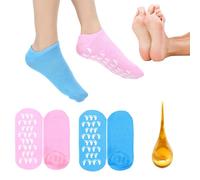 Wanmu 2 Pairs Silicone Socks for Dry Cracked Feet - Moisturizing Sock Women-Gel Socks & Lotion Sock for Repairing Dry Cracked Feet (Pink+Blue)