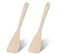 Wanmu 2 Pcs Non Stick Wooden Spatulas for Cooking, 32cm Uncoated Flat Beech Turner, Wooden Cooking Utensils, Long Handle Scraper, Non-Scratch Wood Wok Spatulas for Kitchen and Non Stick Cookware