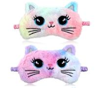 Wanmu 2 Pcs Sleep Mask for Kids, Soft Fuffy Plush Sleeping Eye Shade, Comfortable Cute Animal Blindfold Eye Cover for Women, Men and Kids Travel Nap Sleeping (Cat)