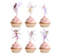 Wanmu 24 Pcs Fairy Cupcake Topper for Birthday Party, Wing Angel Fairy Theme Party Decoration, Ballet Dancer Cake Decorations, Baby Shower Supplies Fairys Wedding Decorations