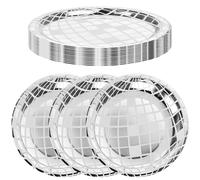 Wanmu 25Pcs Disco Paper Plates Silver Foil, Disposable Disco Ball Plates for 70s, Disco Bachelor Party Wedding Birthday Plates, Paper Tableware for Rock Roll Dance Music Party Supplies