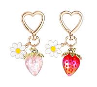 Wanmu 2Pcs Cute Strawberry Keychain, Heart Bag Purse Charms Dais Flower Keyring, Kawaii Backpack Handbags KeyChains Accessories for Women Girls Charms Gift, Strawberry Shortcake Decor