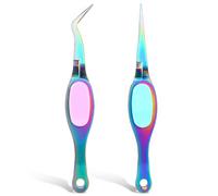 Wanmu 2Pcs Reverse Tweezers, Precision Craft Tweezers with Soft Grip Tweezers Crossing Lock Tweezers Fine Point Tweezers with Curved Tip and Straight Tip