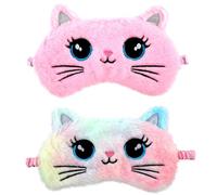 Wanmu 2Pcs Sleep Mask for Kids, Colorful Fuffy Plush Sleeping Eye Shade, Soft Cute Animal Night Blindfold Eye Cover for Women Men Girls Home Travel Nap Gift (Cat)