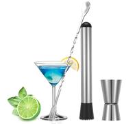 Wanmu 3-Pcs Muddler for Cocktails Set, 10" Long Handle Bar Spoon with 0.5/1 OZ Double Jigger, Rust-Resistant Stainless Steel Bar Accessories Tools for Mojitos Fruit Drinks Mixing
