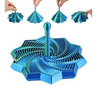 Wanmu 3D Printed Fidget Fractal Expanded Sensory Fidget Star Adults Focus | 3D Printer Sensory Spinner, Whirling Spiral with Handle, Cool Dual Motion, for Office Desk, Stress-Relief, Green- Blue