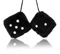 Wanmu 3Pcs Fuzzy Dice for Rear View Mirror 2.5” Fuzzy Dice for Car Mirror Hanging Accessories Black Dice with White Dots Car Interior Dangle