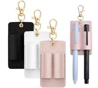 Wanmu 3Pcs Pen Holder for Lanyard, Double Hole Leather Pen Holder, Anti-Lost Keychain Lanyard Attachment, Portable Pocket Clip for Nurses Couriers Clerks Badge Reel (Black, White, Pink)