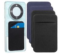 Wanmu 4 Pcs Adhesive Cell Phone Card Holder Pocket, Phone Stick On ID Card Wallet Credit Cards Holder, Self Adhesive Sticker Case for Back of Android and All Smartphones (2 Black & 2 Blue)