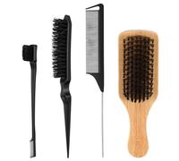 Wanmu 4 Pcs Curly Defining Brush, 2-Sided Boar Bristle Hair Brush for Combing Shaping Curls, Slick Back Hair Brushes for Men Women Girls Kids Toddlers Sleek Ponytail Bun, Detangling Smoothing