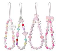 Wanmu 4 PCS Cute Phone Charms, Camera Beaded Wrist Strap, Butterfly Heart Bear Cool Bracelet Cell Keychain, Anti-Theft Esthetic Y2K Charm Lanyard for Women Wallet Bag Pendants Decor