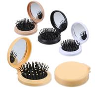Wanmu 4 Pcs Folding Travel Mirror Hair Brushes, Mini Round Pop up Pocket Brush, Portable Compact Travel Hair Massage Comb for Women Girls Wet and Dry Hair (Yellow, Coffee, Black, White)