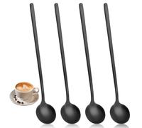 Wanmu 4Pcs Black Stainless Steel Coffee Spoons, 6.7 Inches Mini Teaspoons Set, Iced Tea Spoon, Espresso Stirring Spoon, Matte Black Teaspoons, Dessert Spoon, Large Round Head Spoon