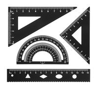 Wanmu 4Pcs Triangular Ruler Set, Aluminum Alloy Ruler, Metal Math Drafting Rulers Kit Includes Geometric Protractor, Triangle & Straight Rulers for Draftsmen, Engineers Office Metric (Black)