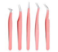 Wanmu 5 Pcs Lash Tweezers for Eyelash Extensions, Straight & Curved Precision Tweezers for Crafting, Classic Volume Mega Volume Lashes, Professional Eyelash Extension Artists Girls Women Beginners