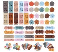 Wanmu 50 Pcs Handmade Leather Labels for Crochet and Knits Projects, Custom Labels Made with Love, Personalized Faux Leather Tags, Cute Label Handmade Items with Hole for DIY Hat Jeans Bags Crafts
