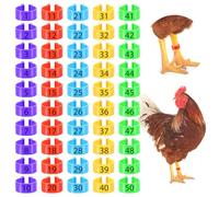Wanmu 50Pcs Chicken Leg Bands, Numbered Clip on Leg Rings, Multiple Colour Chicken Identification Leg Bands, Foot Round Tag Clips for Duck Chick Goose Gamefowl Turkey(16mm)
