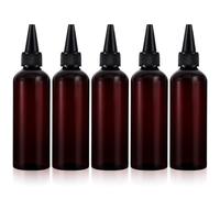 Wanmu 5Pcs Hair Color Applicator Bottles, Refillable Squeeze Bottle, Amber Empty Plastic Twist Top Cap Bottles, Empty Hair Oil Applicator for Liquid Hair Oil Shampoo Lotion