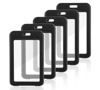 Wanmu 5Pcs ID Badge Holder, Hard Black Vertical Plastic Card Case, Protector Pouch with Double-Sided Clear Windows for Office School Nurse Badge ID Credit Cards Proximity Key Cards Passes