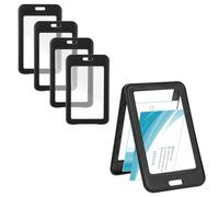 Wanmu 5Pcs ID Badge Holder with Double-Sided Windows, Vertical Hard Plastic Case Black Card Protector Pouch, Waterproof Card Holder Office School ID Credit Cards Exhibition Cards Passes