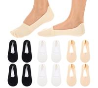 Wanmu 6 Pairs No Show Socks for Women, Invisible Non Slip Nylon Footies Breathable Boat Socks, Thin Hidden Low Cut Liner Sock for Ladies Flats, Loafers (White, Black, Skin)
