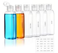 Wanmu 6 Pcs Travel Bottles for Toiletries, 3.4oz/100ml Clear Plastic Leak Proof Squeeze Bottle with Flip Cap, Portable Refillable Empty Containers with Labels for Shampoo Lotion Liquid