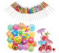 Wanmu 60Pcs Drink Umbrellas, Assorted Styles Colorful Cocktail Umbrella, Mini Paper Toothpicks Cupcake Toppers for Hotel, Restaurant, Luau Parasols Tiki Hawaiian Party, Children's Day Decorations