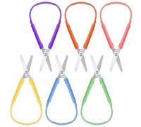 Wanmu 6Pcs Loop Scissors, 5.3 Inches Colorful Handle Self-Opening Safety Scissors, Mini Grip Scissor Special Supplies for Kid Teens Adults, Right and Lefty Support(6 Colors)