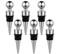 Wanmu 6Pcs Wine Bottle Stopper, Reusable Wine Corks Bottle Saver Sealer, Leak-Proof Wine Saver Bottle Topper, Keep Wine Fresh for Bar Party Standard Bottles Wine Champagne Prosecco Beer (Silver)