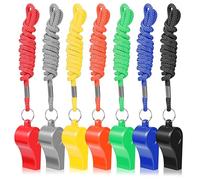 Wanmu 7 Pcs Whistles with Lanyard, Plastic Loud Crisp Sound Coaches Sports Whistle for Referee Teachers Lifeguard School Soccer Training Gyms Security and Emergency Survival(7 Colors)