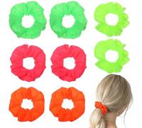 Wanmu 8Pcs Neon Hair Scrunchies, Elastic Hair Bands and Ponytail Holders, 80s Neon Hair Ties, 80s Hair Accessories for Women, Soft Scrunchy Solid Colors