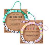 Wanmu Big Bro Big Sister Bracelets for Women Men Birthday, Adjustable Sister and Brother Gifts Jewelry to Toddler Daughter Niece Son Grandson for Birthday Christmas Announcement (Green, Purple)