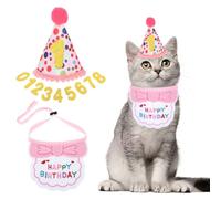 Wanmu Cats Birthday Party Supplies, Pink Birthday Hat with 10 Numbers and Bandana Bows Tie Collar for Puppy Kittens Happy Birthday Party Apparel Outfits Decorations Props
